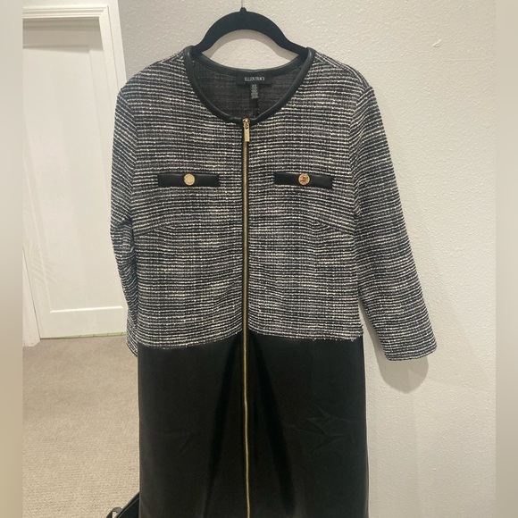 Ellen Tracy JACQUARD KNIT DRESS WITH VEGAN LEATHER SKIRT size Medium like new - Picture 7 of 11